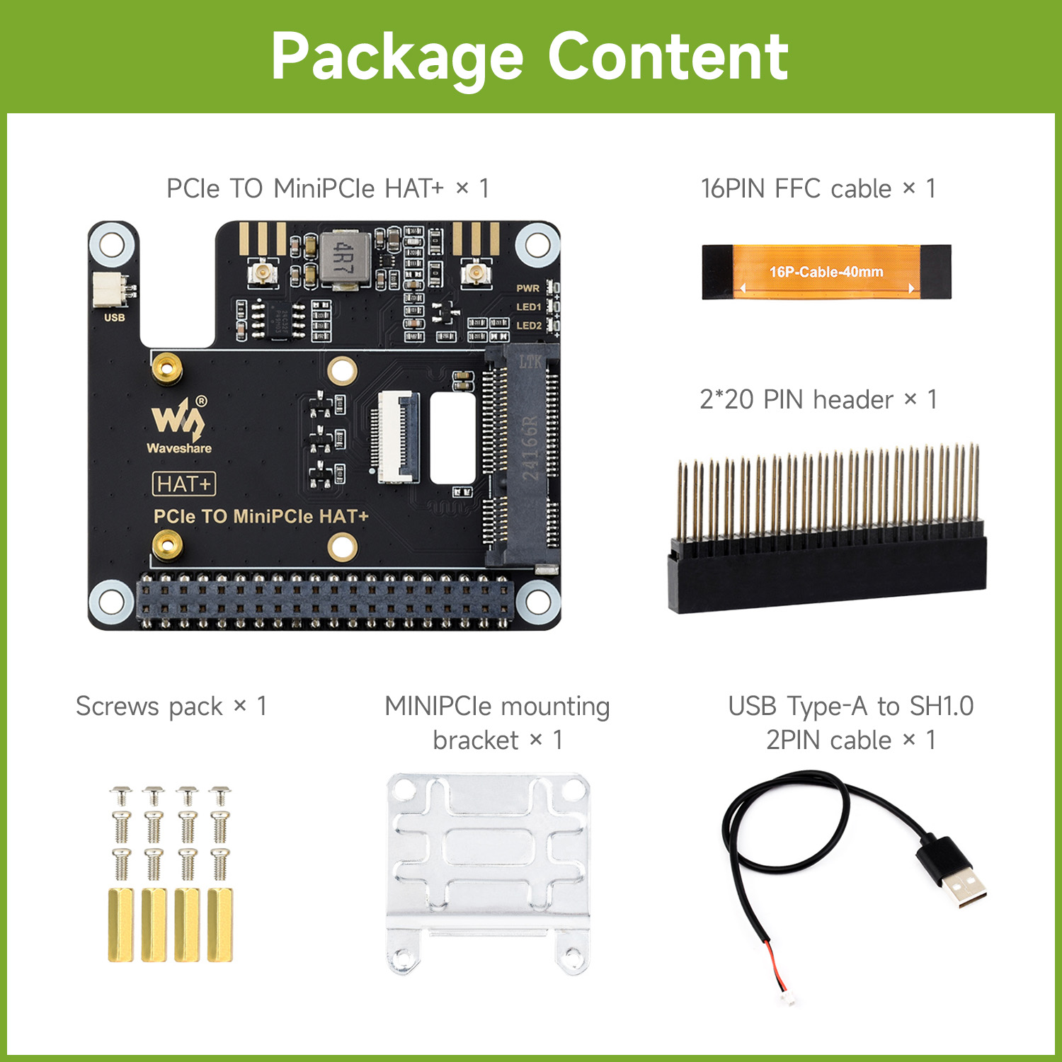 Raspberry Pi 5 - Adaptador Waveshare PCIe para MiniPCIe para